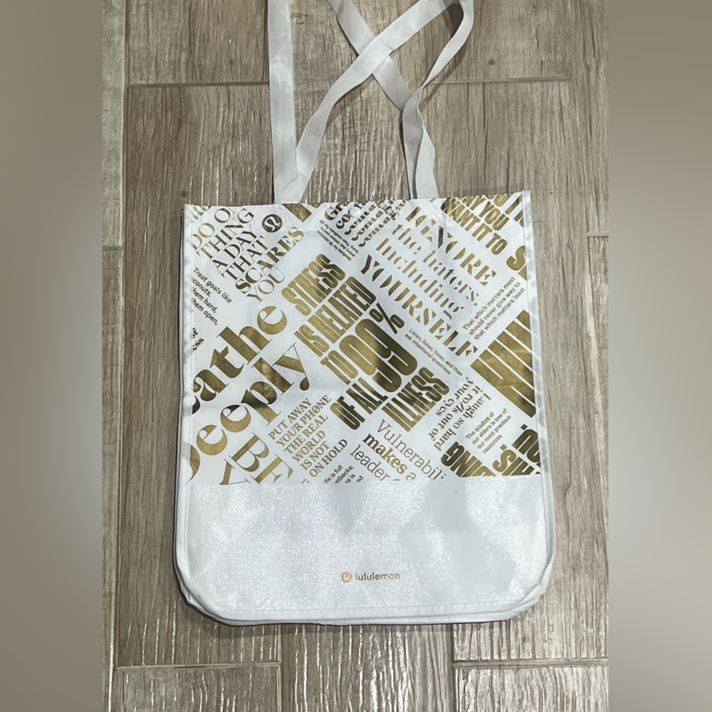 Rare Lululemon White and Gold Tote Bag
